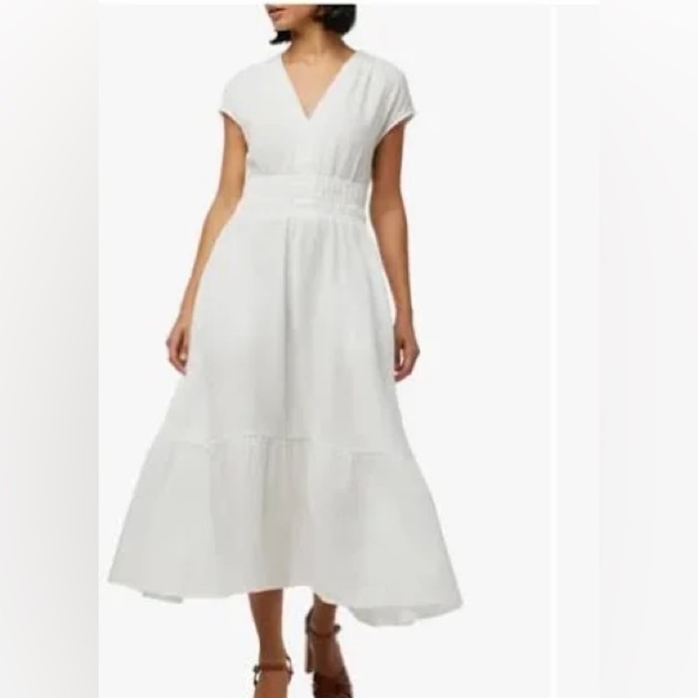 Joe's Jeans NWT White cap sleeve V Neck cinched waist Midi Dress